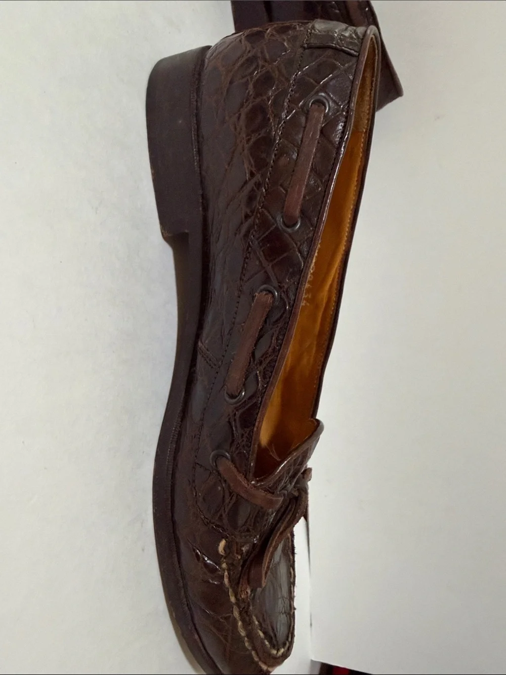Vintage Ralph Lauren Dark Brown alligator skinLeather Loafers with Bow.